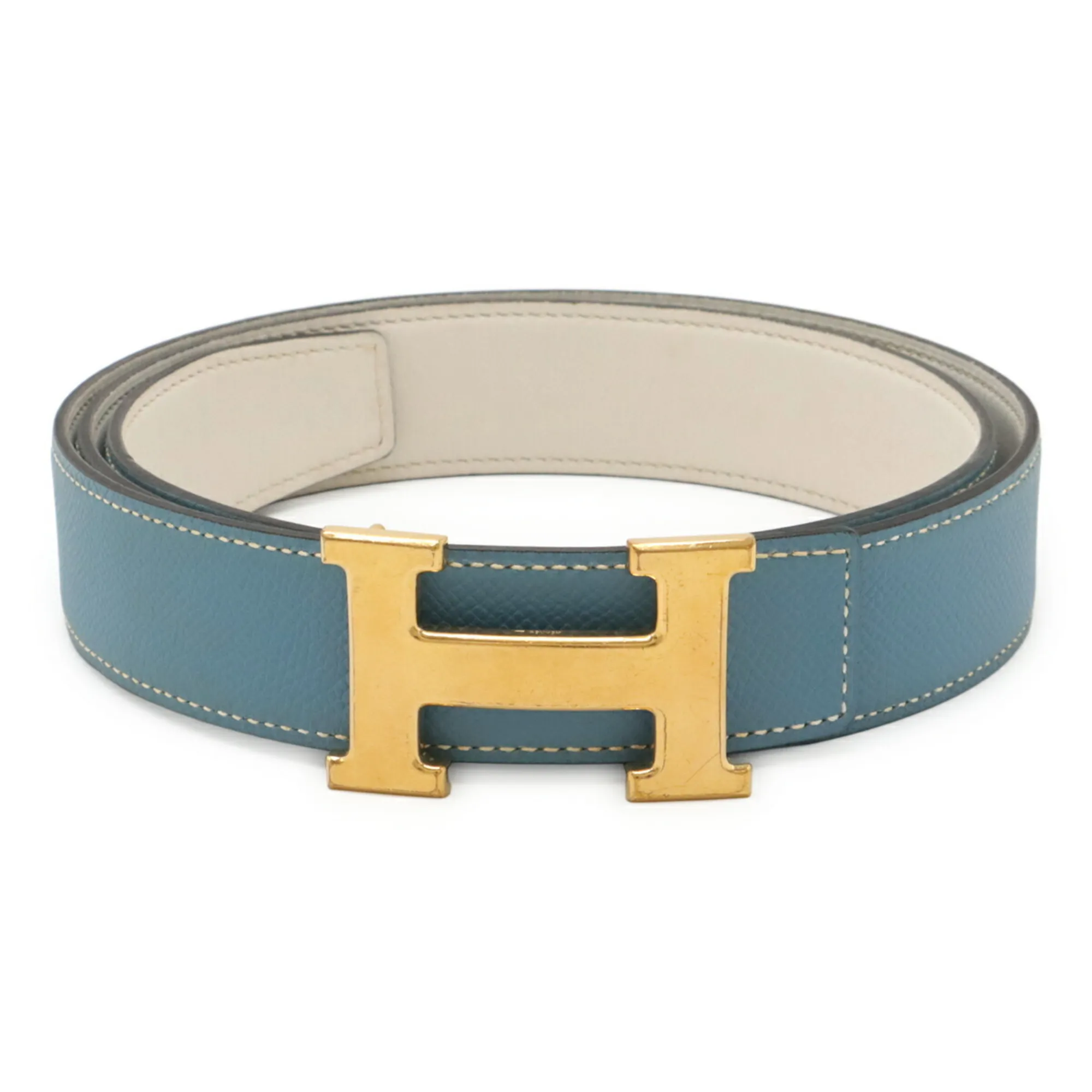 HERMES White Leather Belt