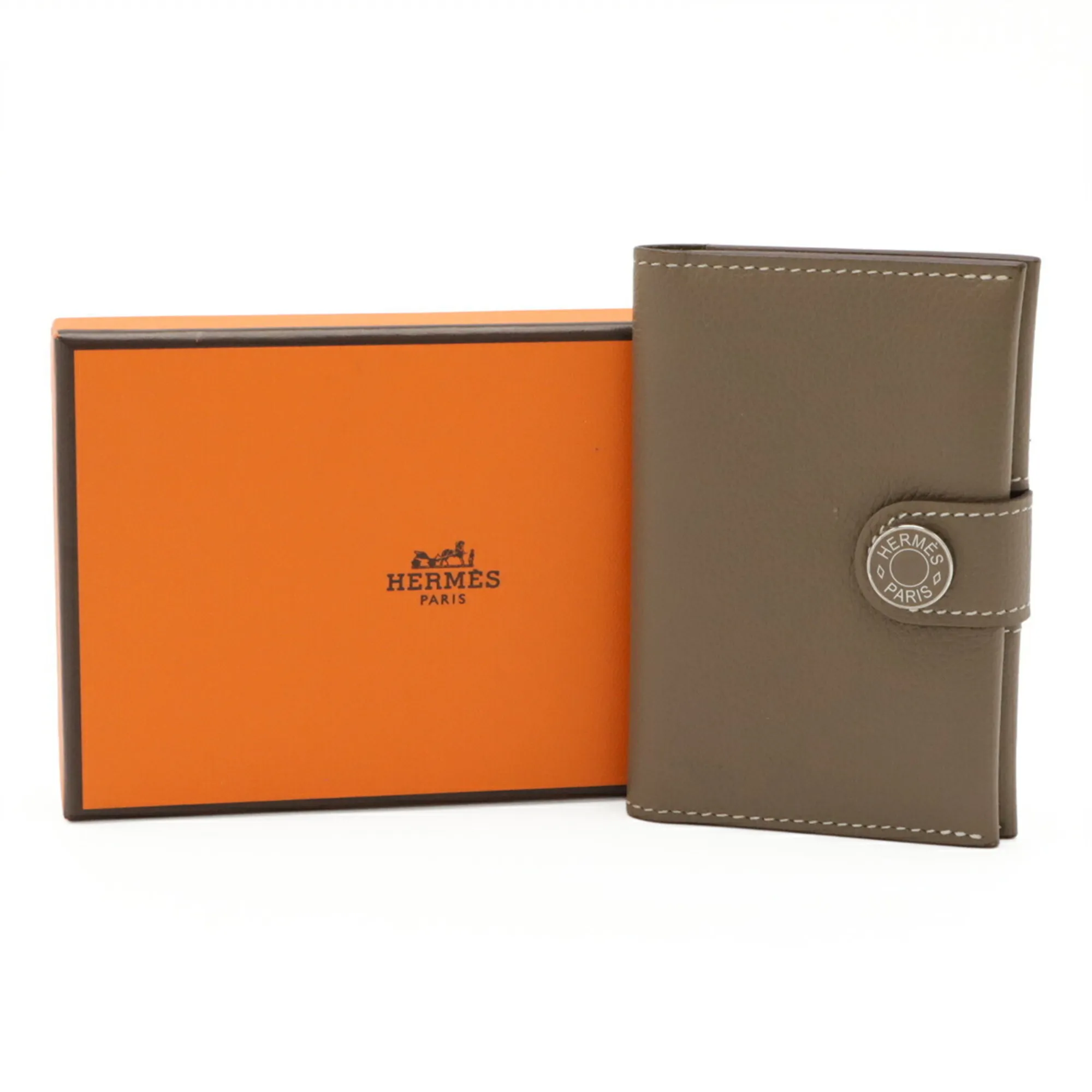 HERMES Gray Leather Card Holder