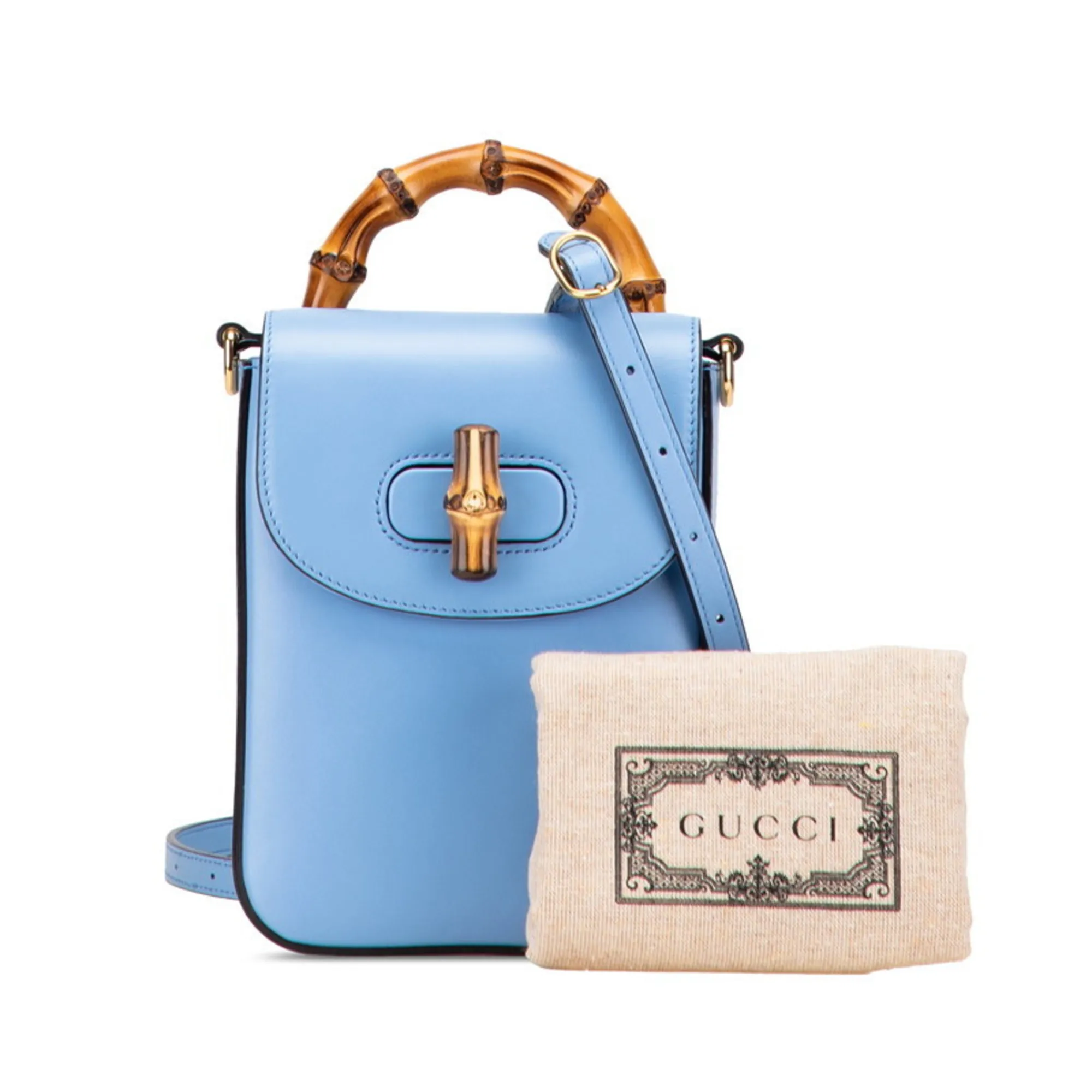 GUCCI Blue Leather Bamboo Backpack