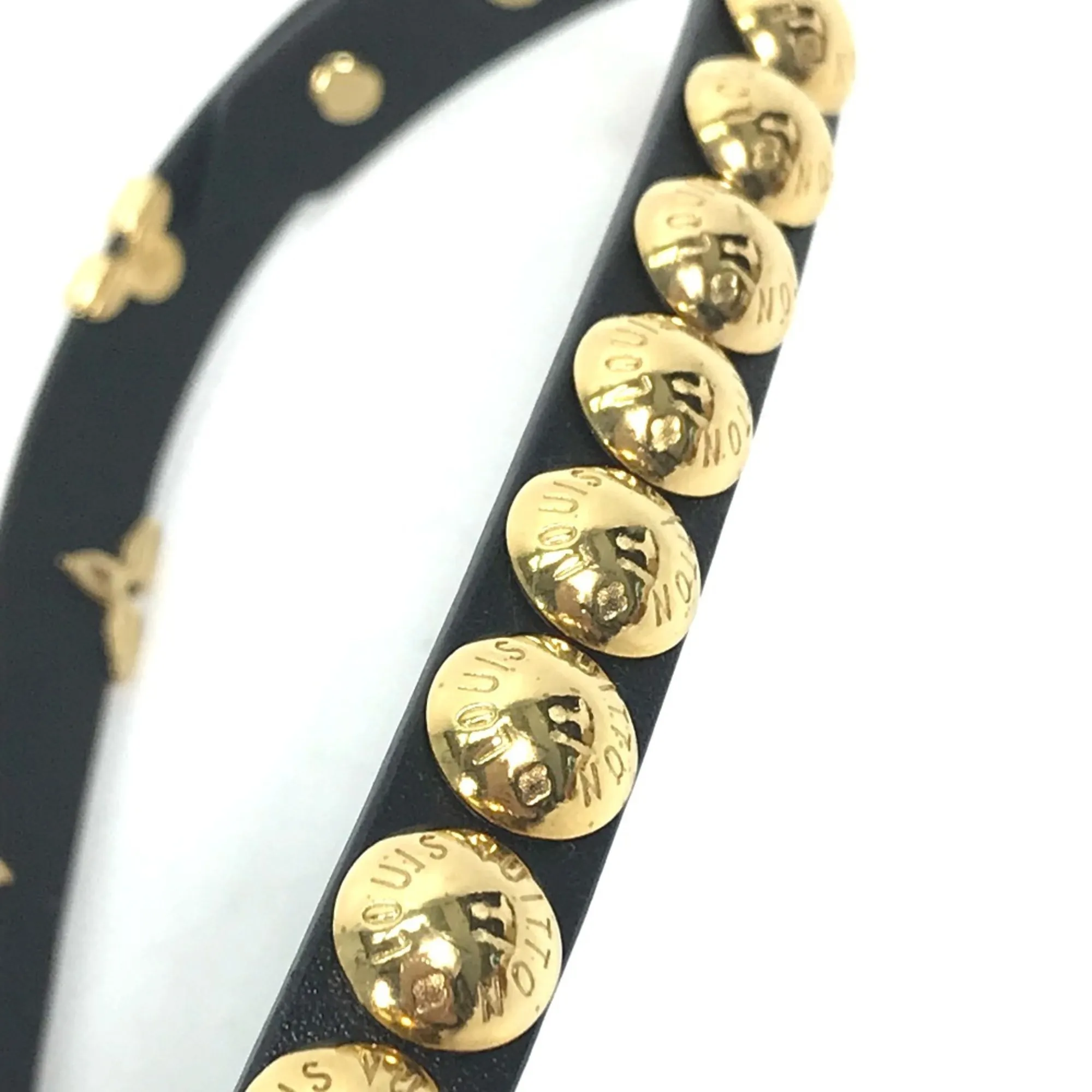 LOUIS VUITTON Black Monogram Leather Charm Bracelet