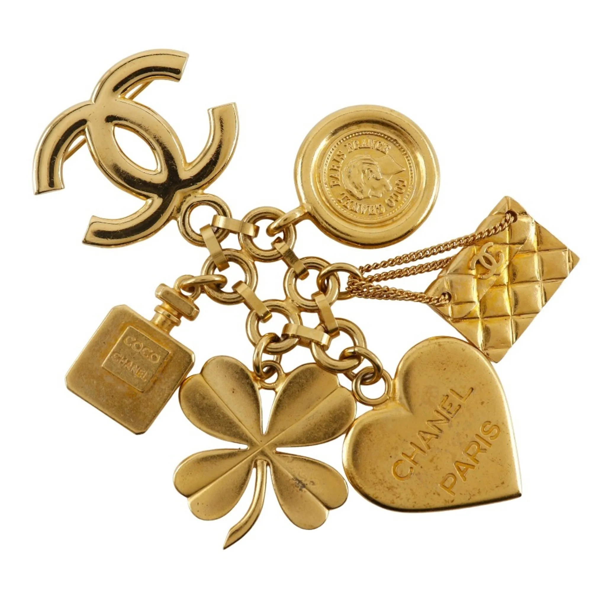 CHANEL Gold Logo Brooch