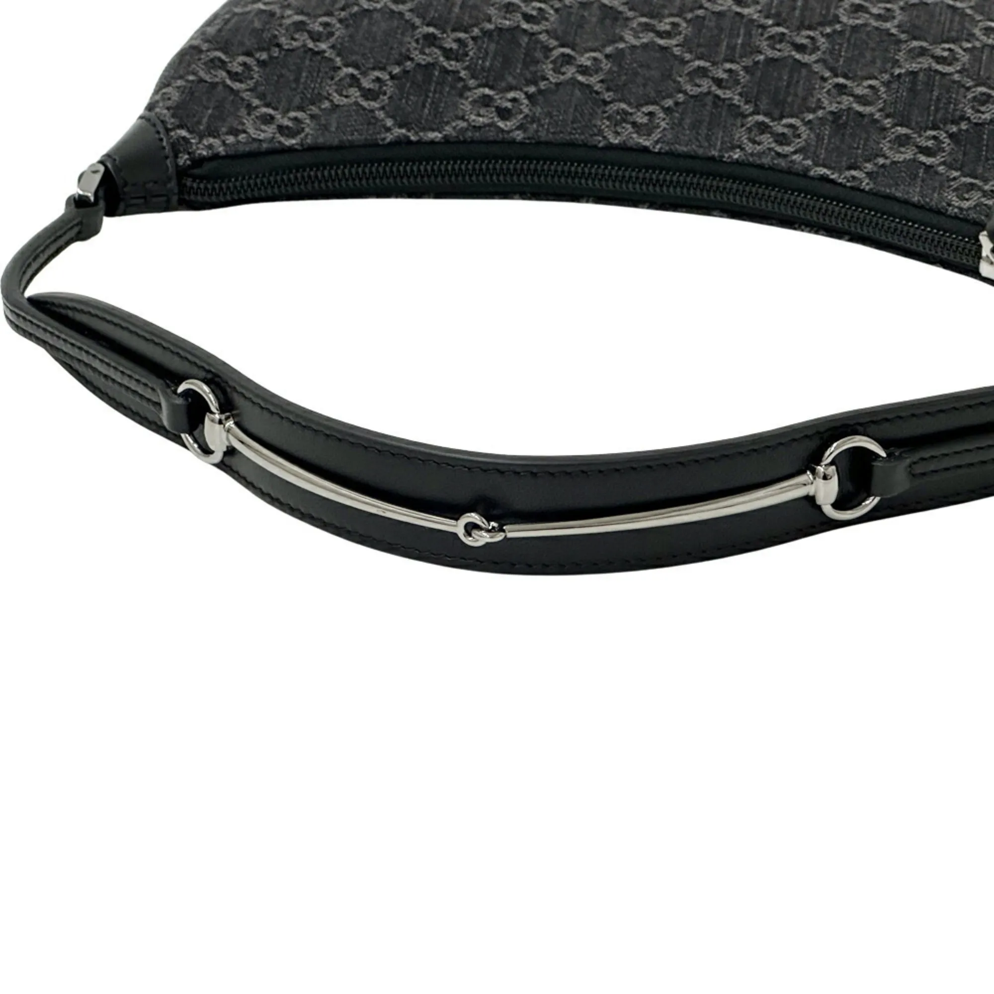 GUCCI Black Leather Horsebit Shoulder Bag