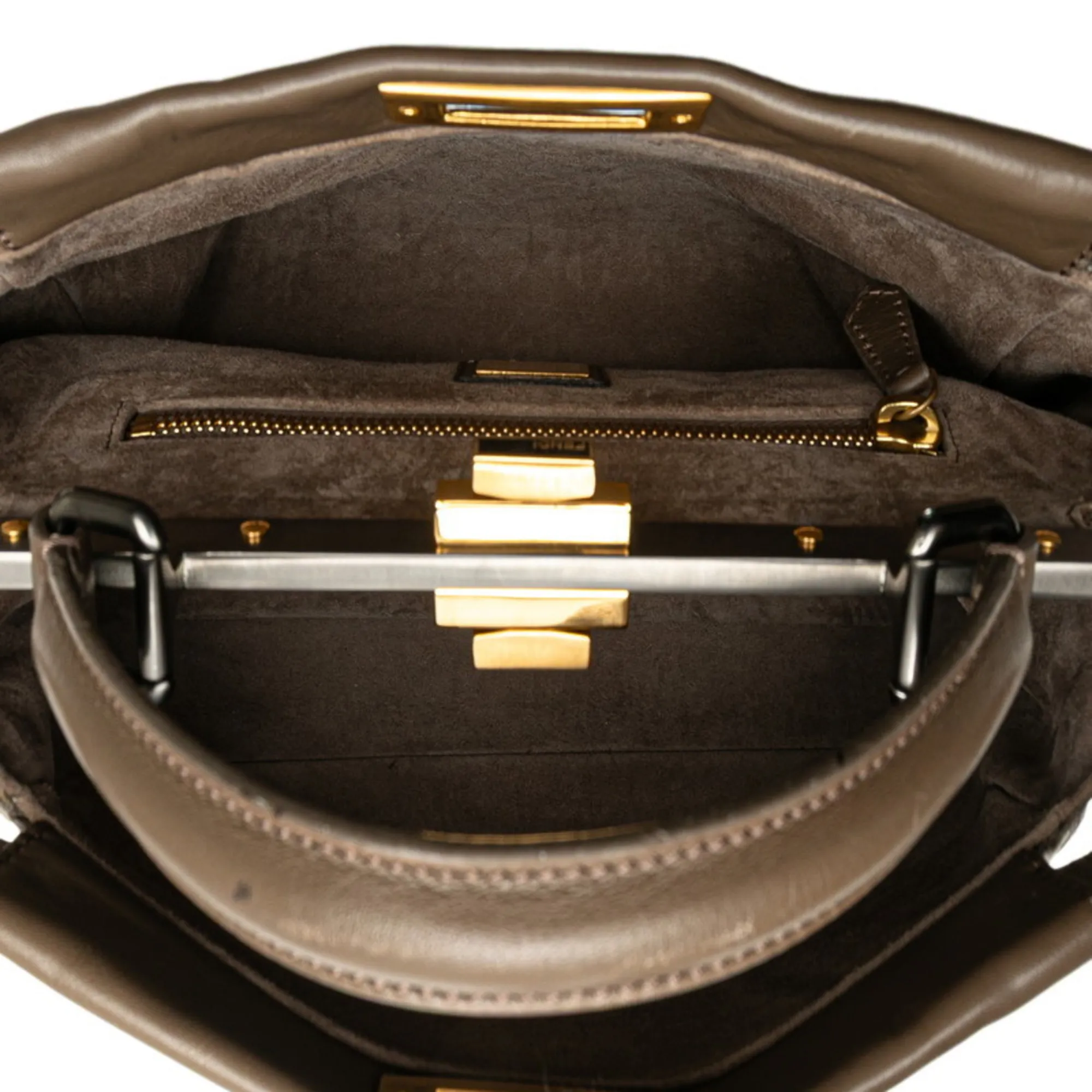 FENDI Brown Leather Peekaboo Shoulder Bag