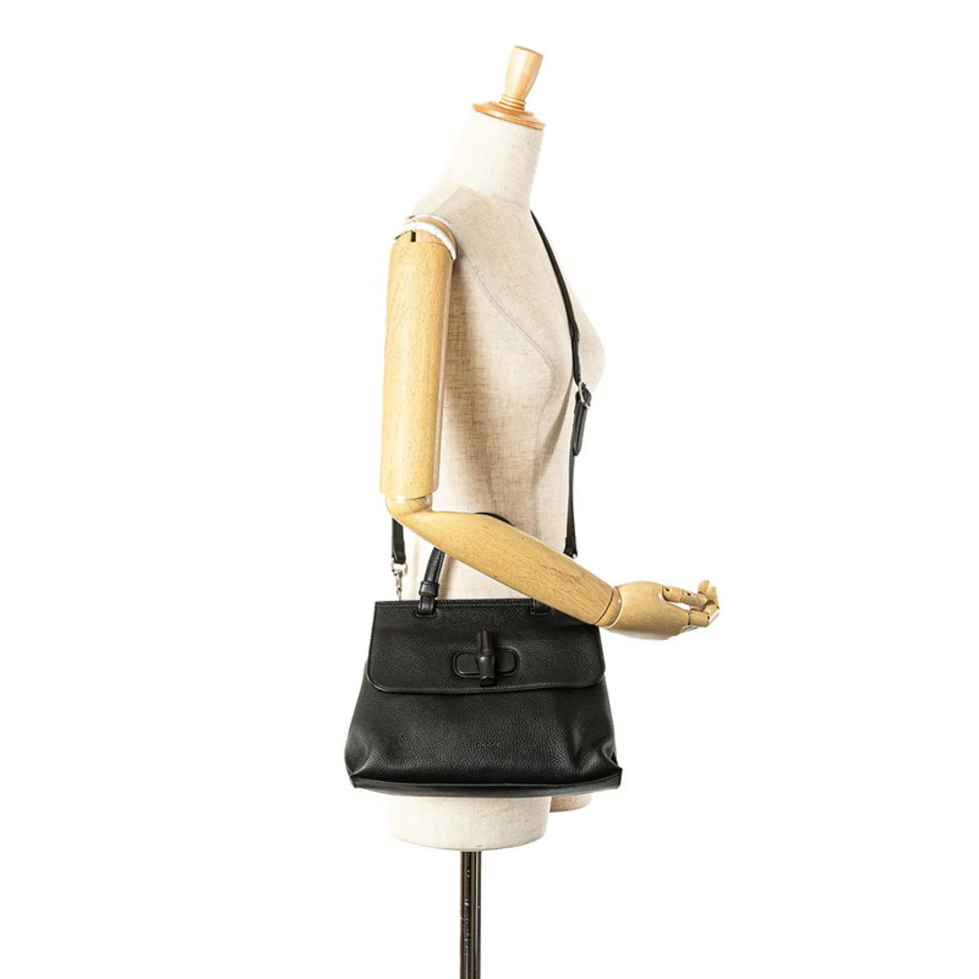 GUCCI Black Leather Bamboo Shoulder Bag