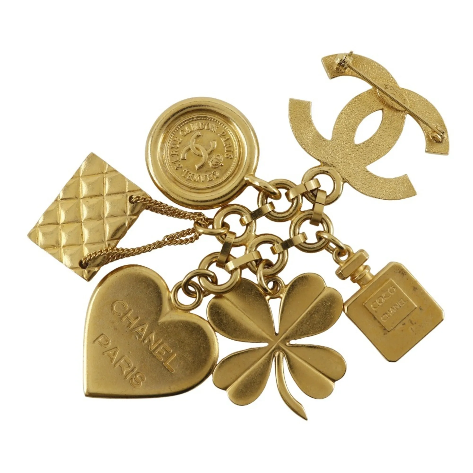 CHANEL Gold Logo Brooch