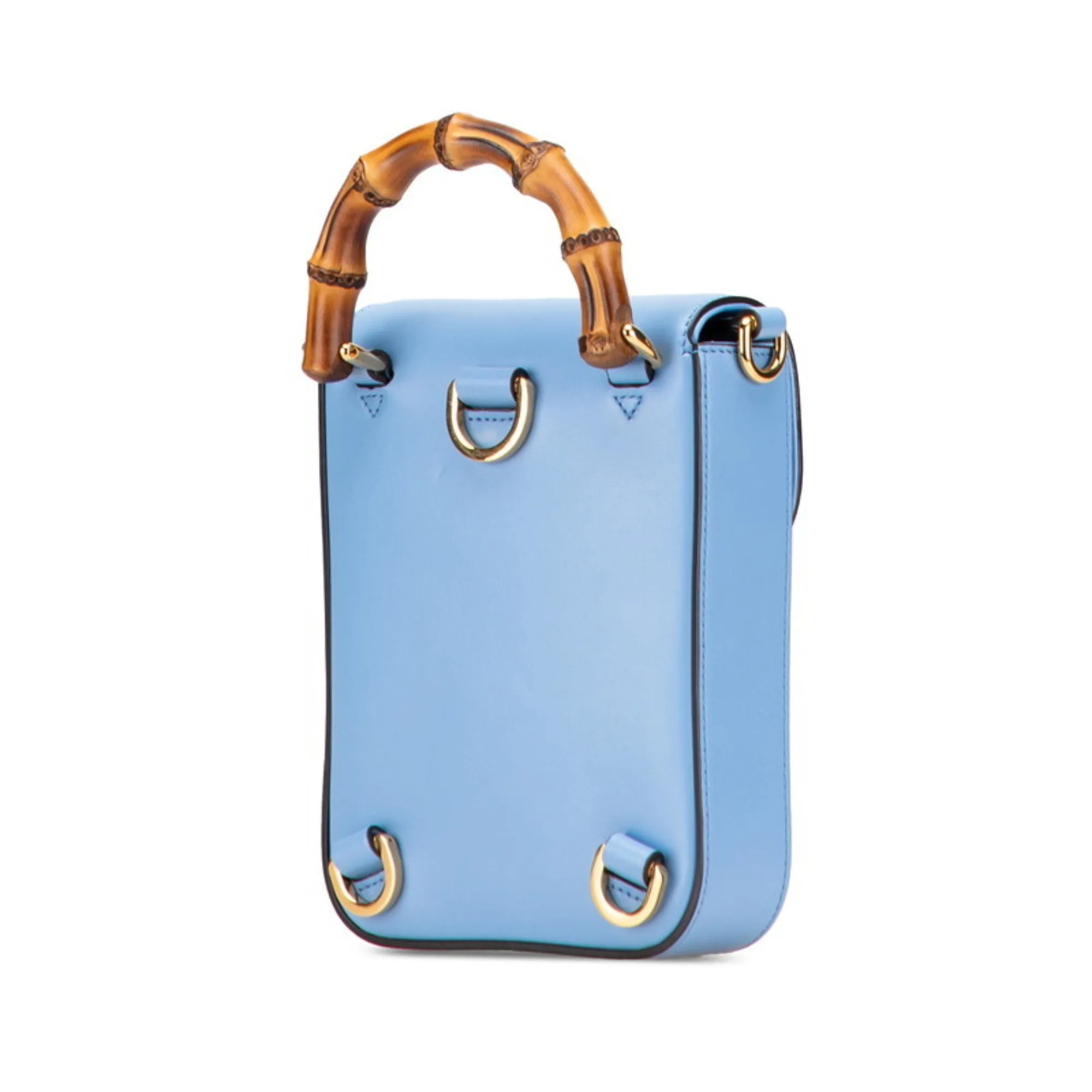 GUCCI Blue Leather Bamboo Backpack