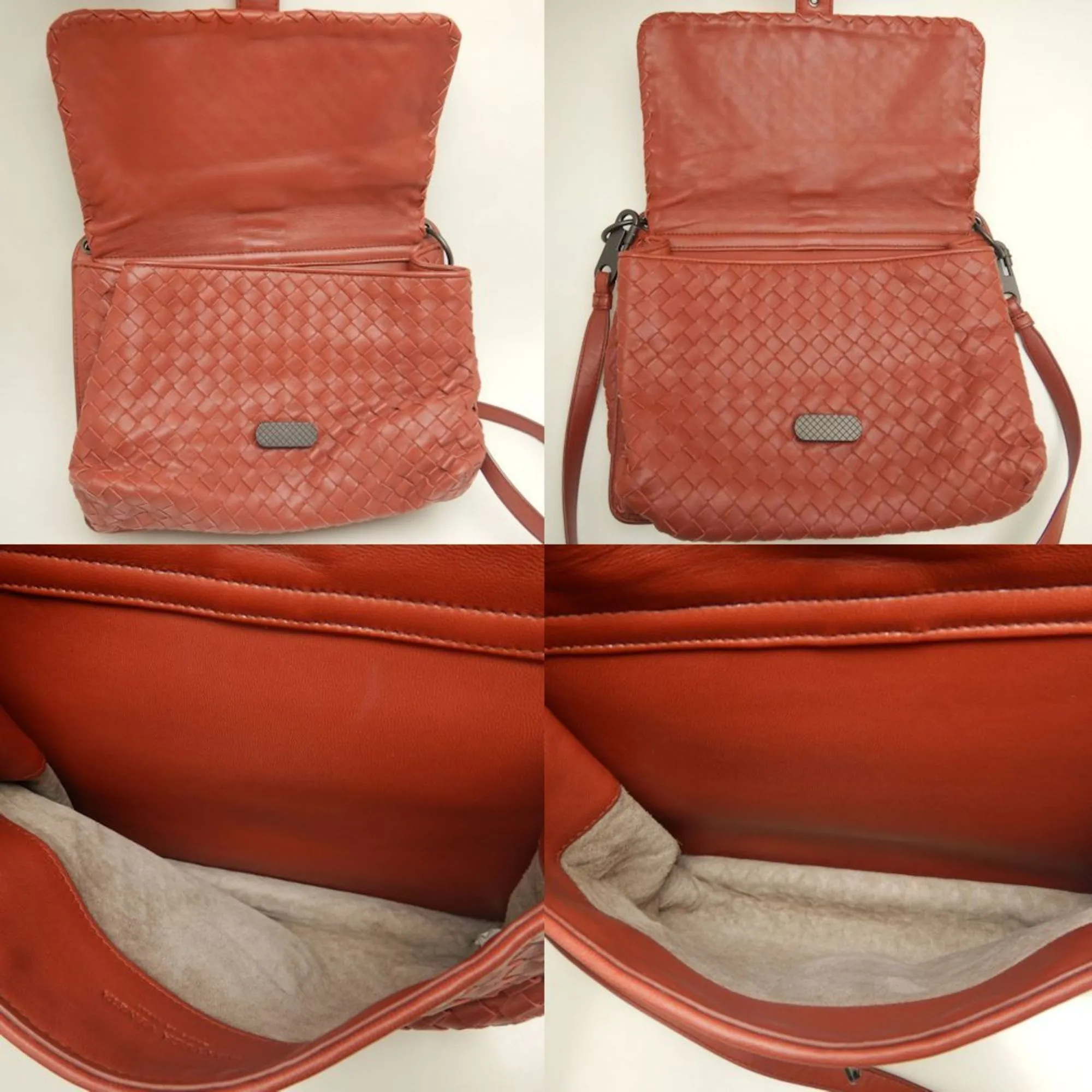 BOTTEGA VENETA Red Leather Intrecciato Shoulder Bag
