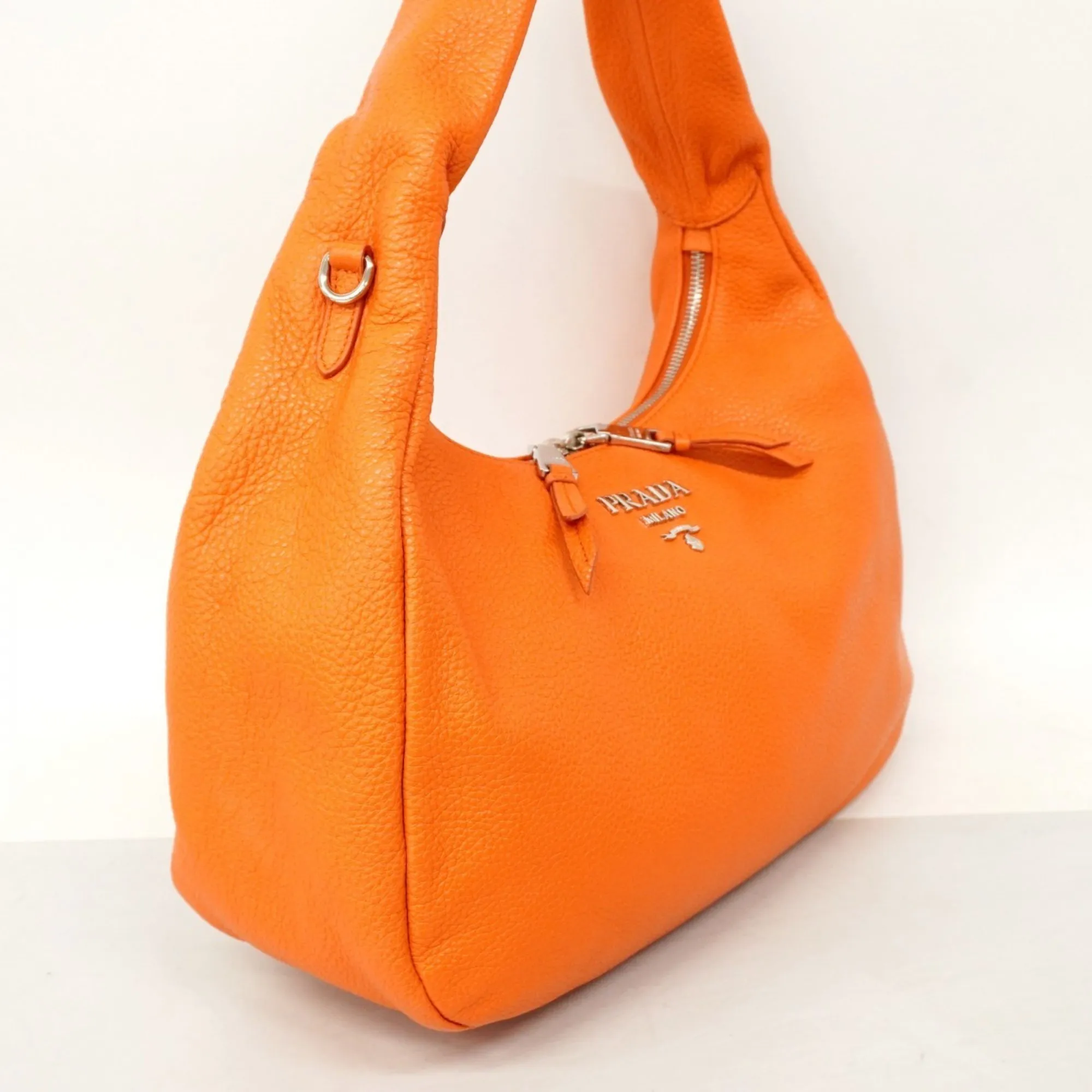 PRADA Orange Leather Shoulder Bag