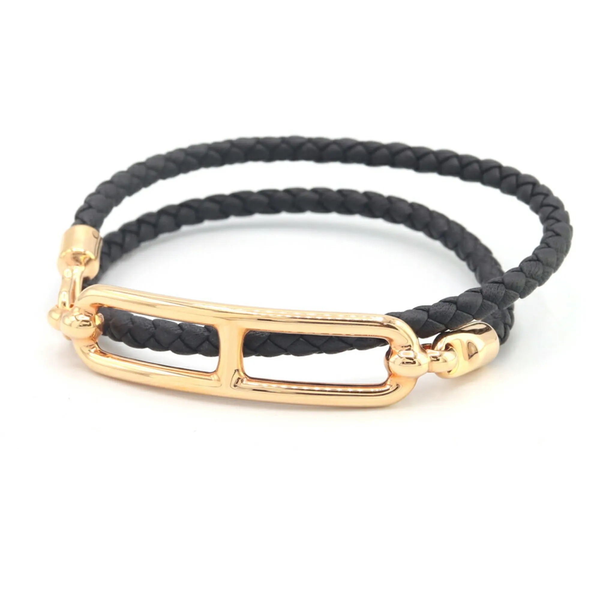 HERMES Black Leather Charm Bracelet