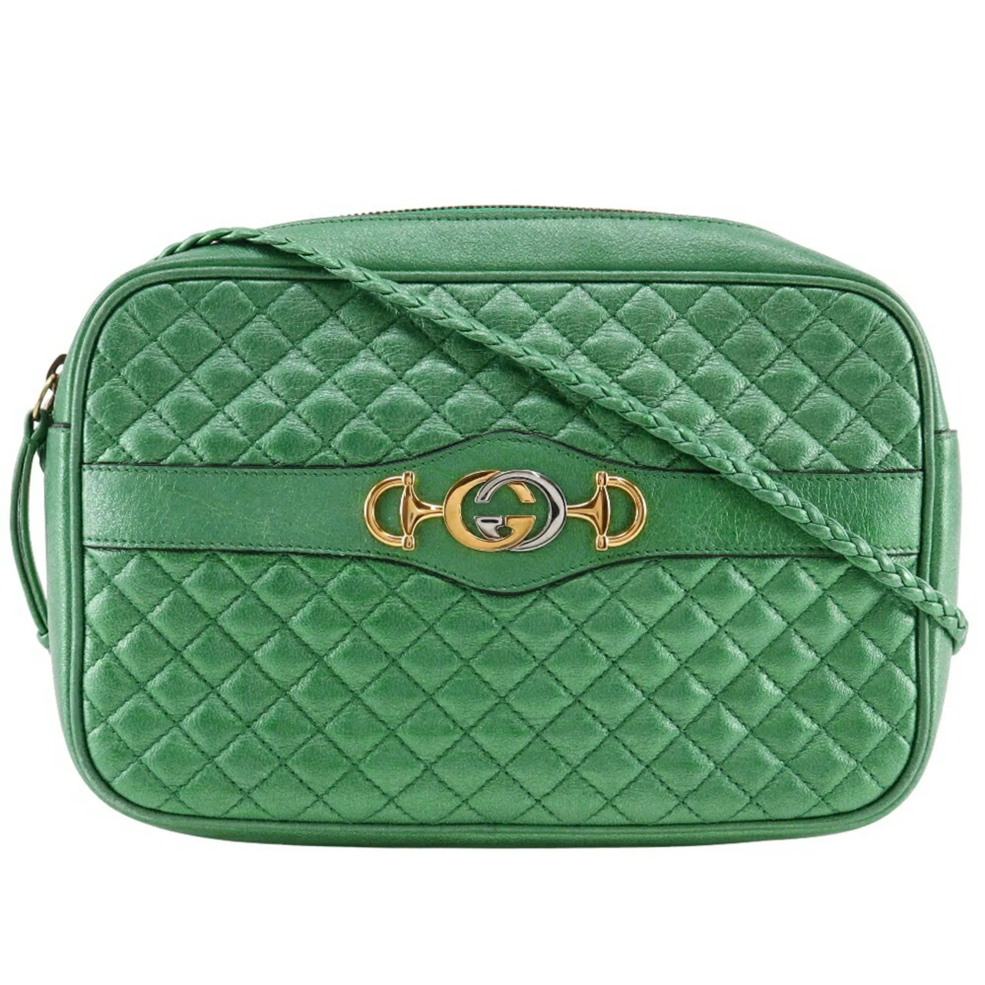 GUCCI Green Leather Horsebit Shoulder Bag