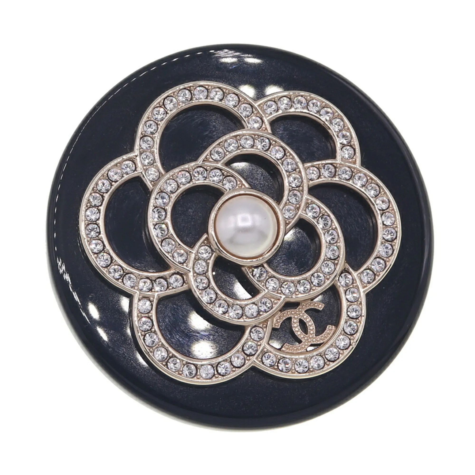 CHANEL Black Pearl Logo Brooch