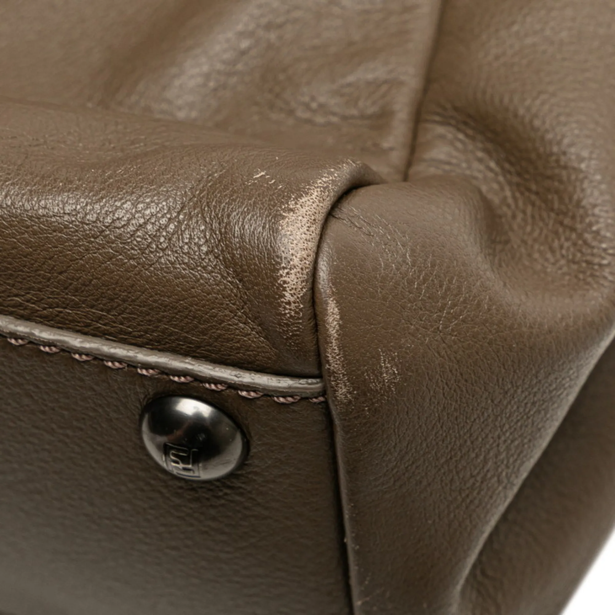 FENDI Brown Leather Peekaboo Shoulder Bag