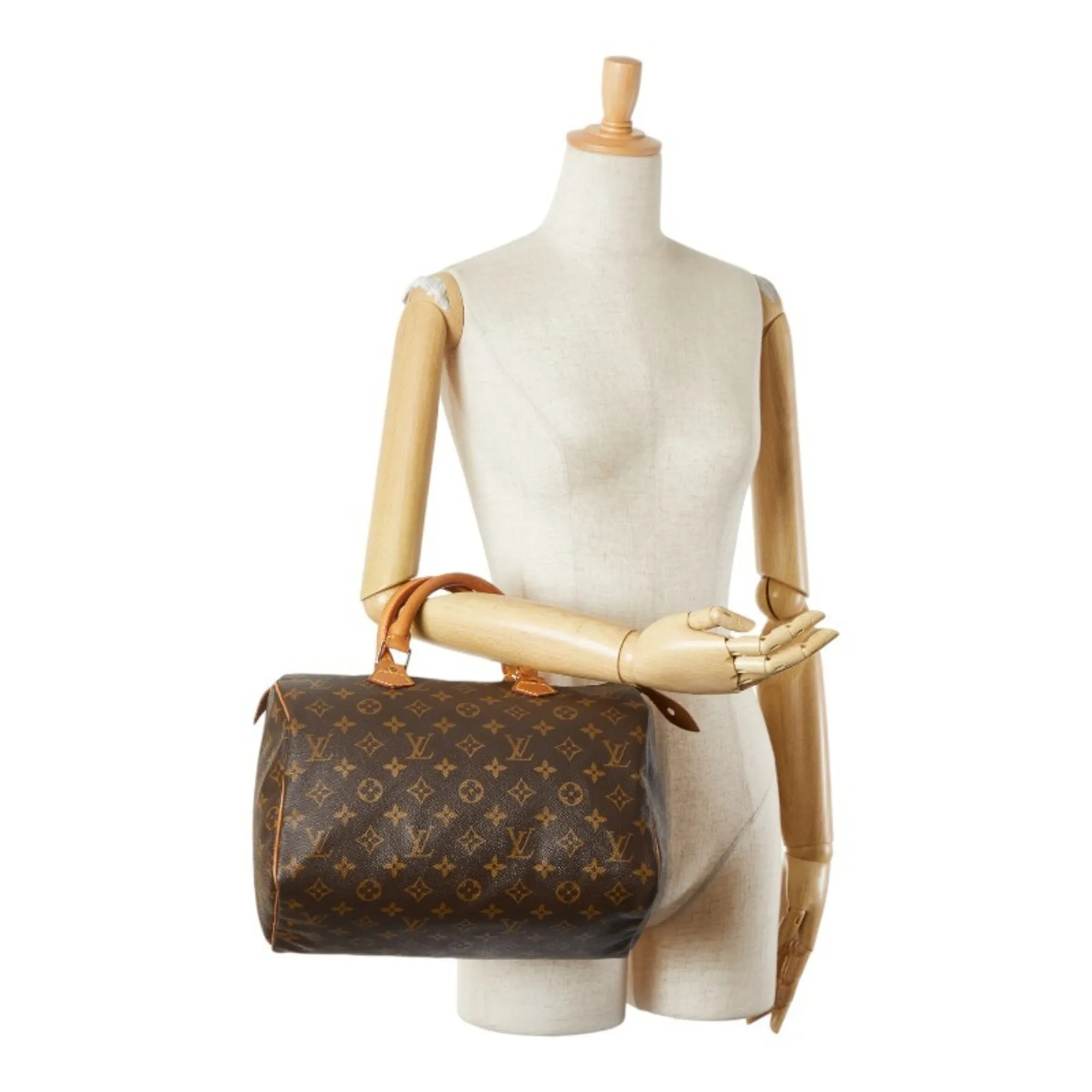 LOUIS VUITTON Brown Monogram Leather Speedy 30 Boston Bag