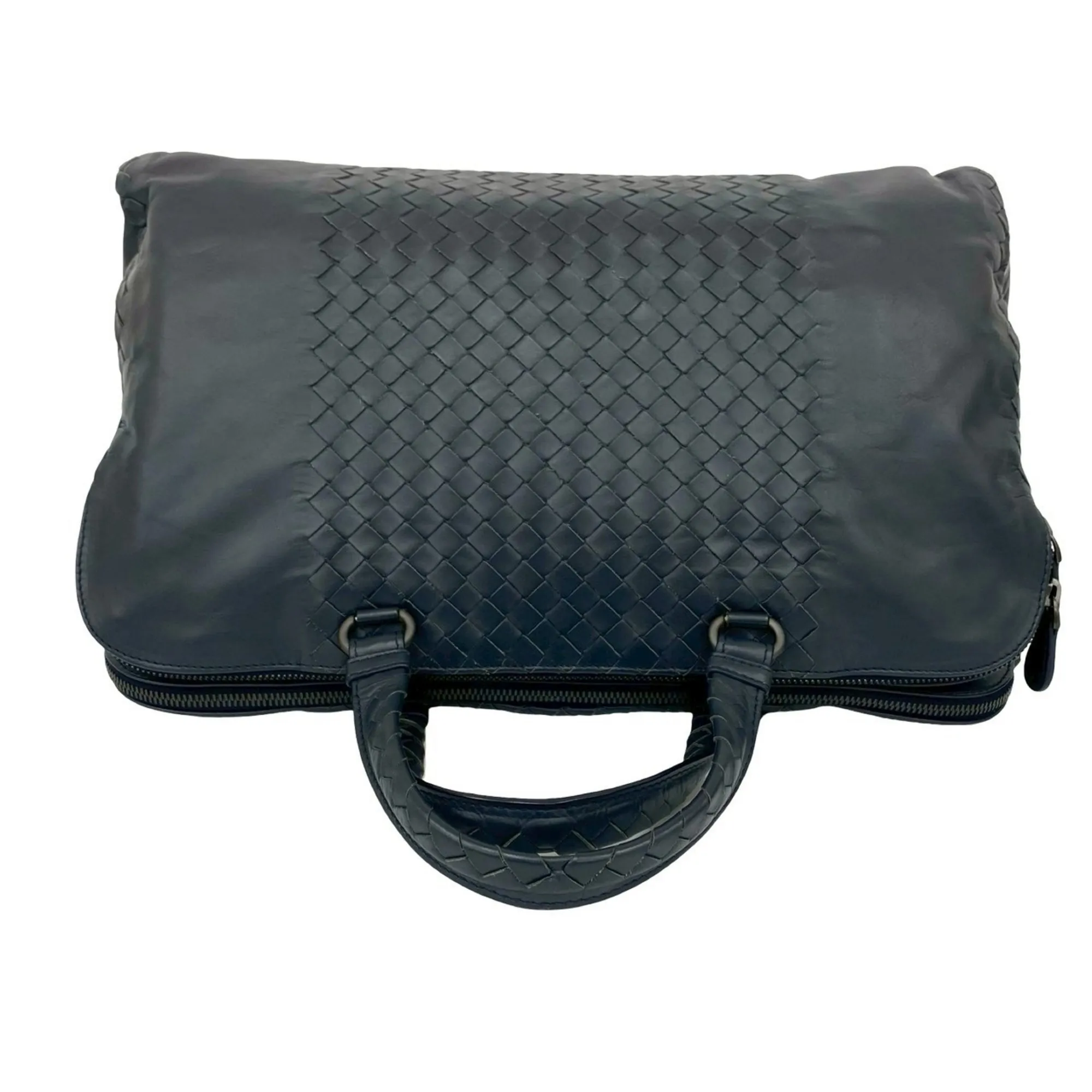 BOTTEGA VENETA Blue Leather Intrecciato Shoulder Bag