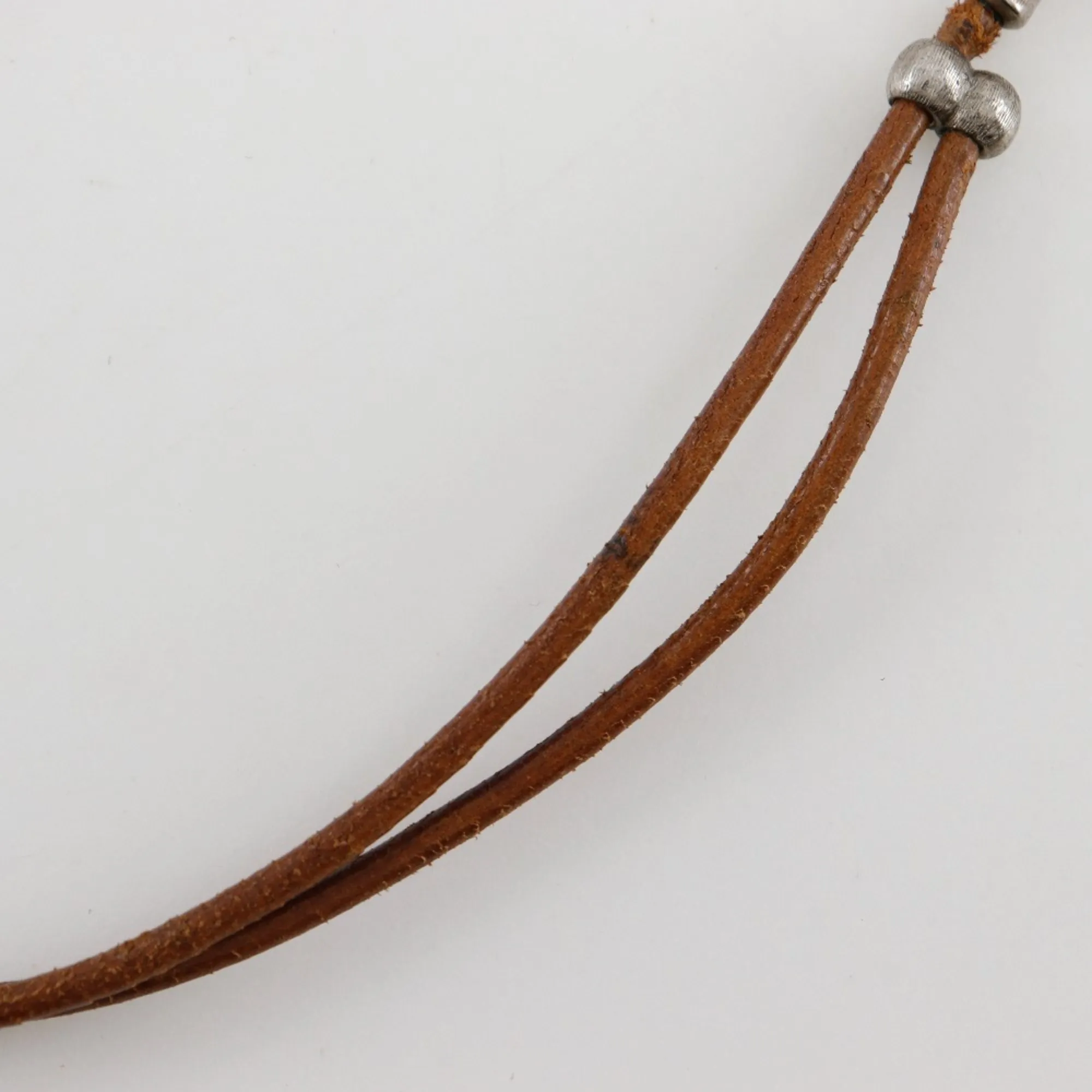 HERMES Brown Leather Bamboo Necklace
