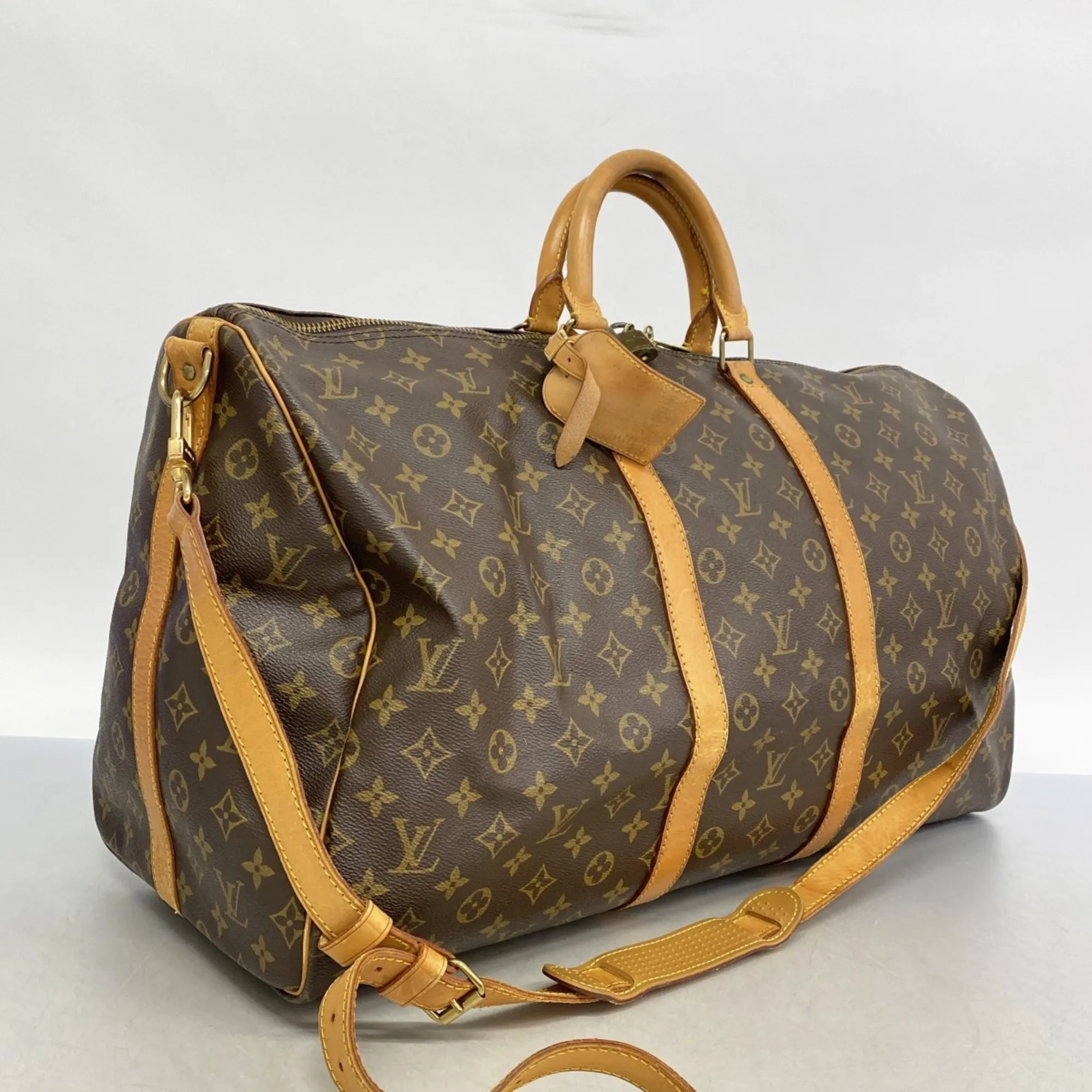LOUIS VUITTON Brown Monogram Keepall Bandouliere 55 Boston Bag
