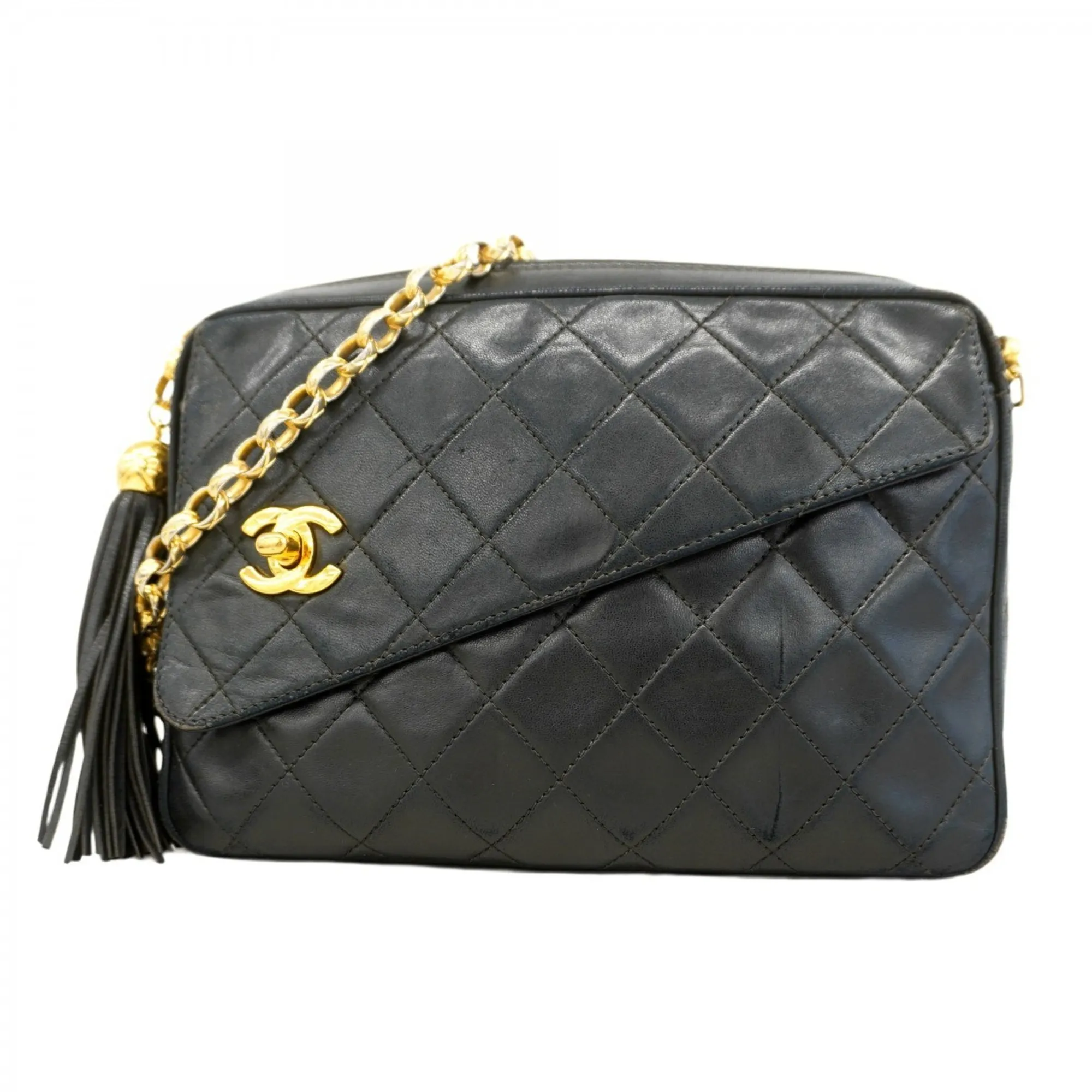 CHANEL Black Lambskin Leather Shoulder Bag