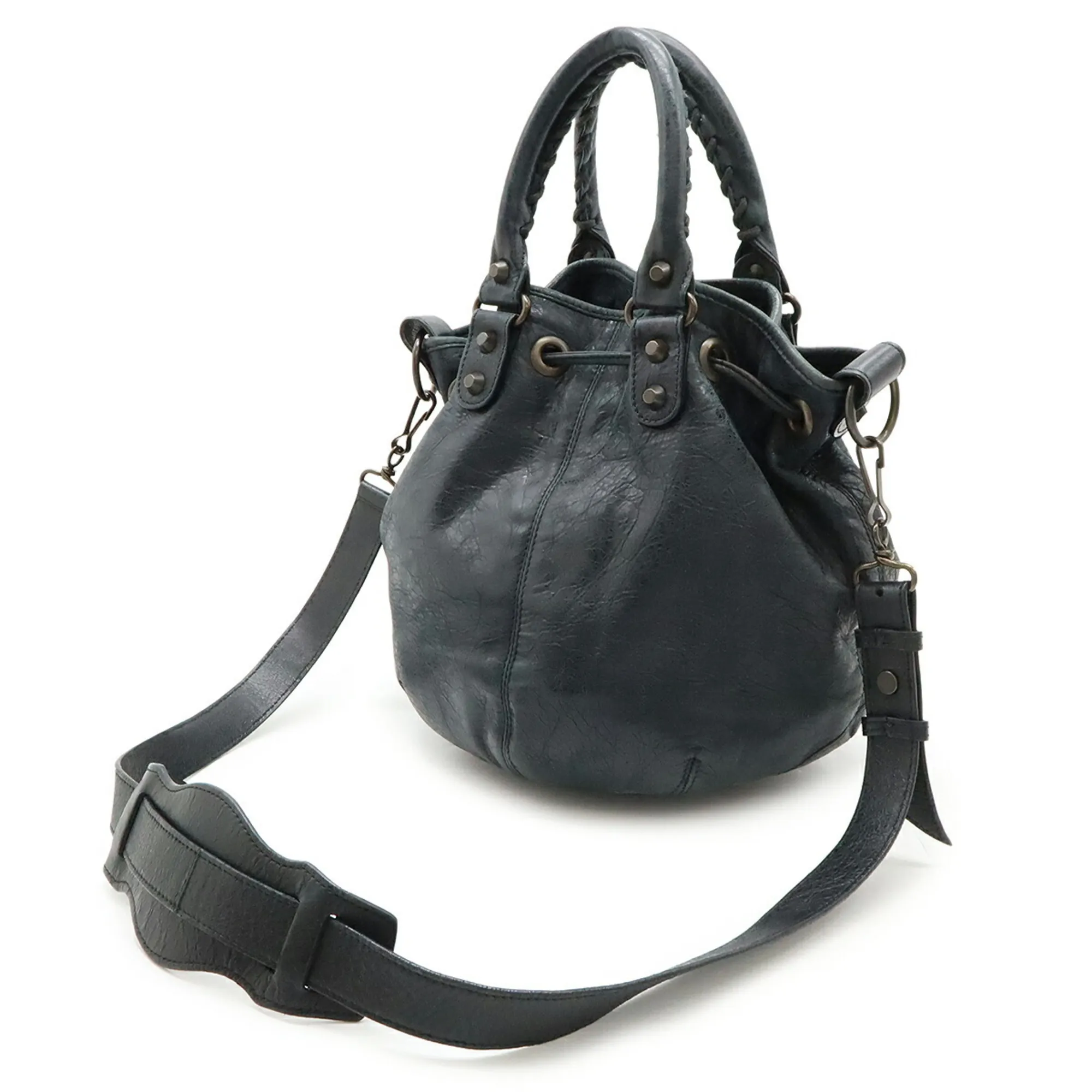 BALENCIAGA Gray Leather Shoulder Bag