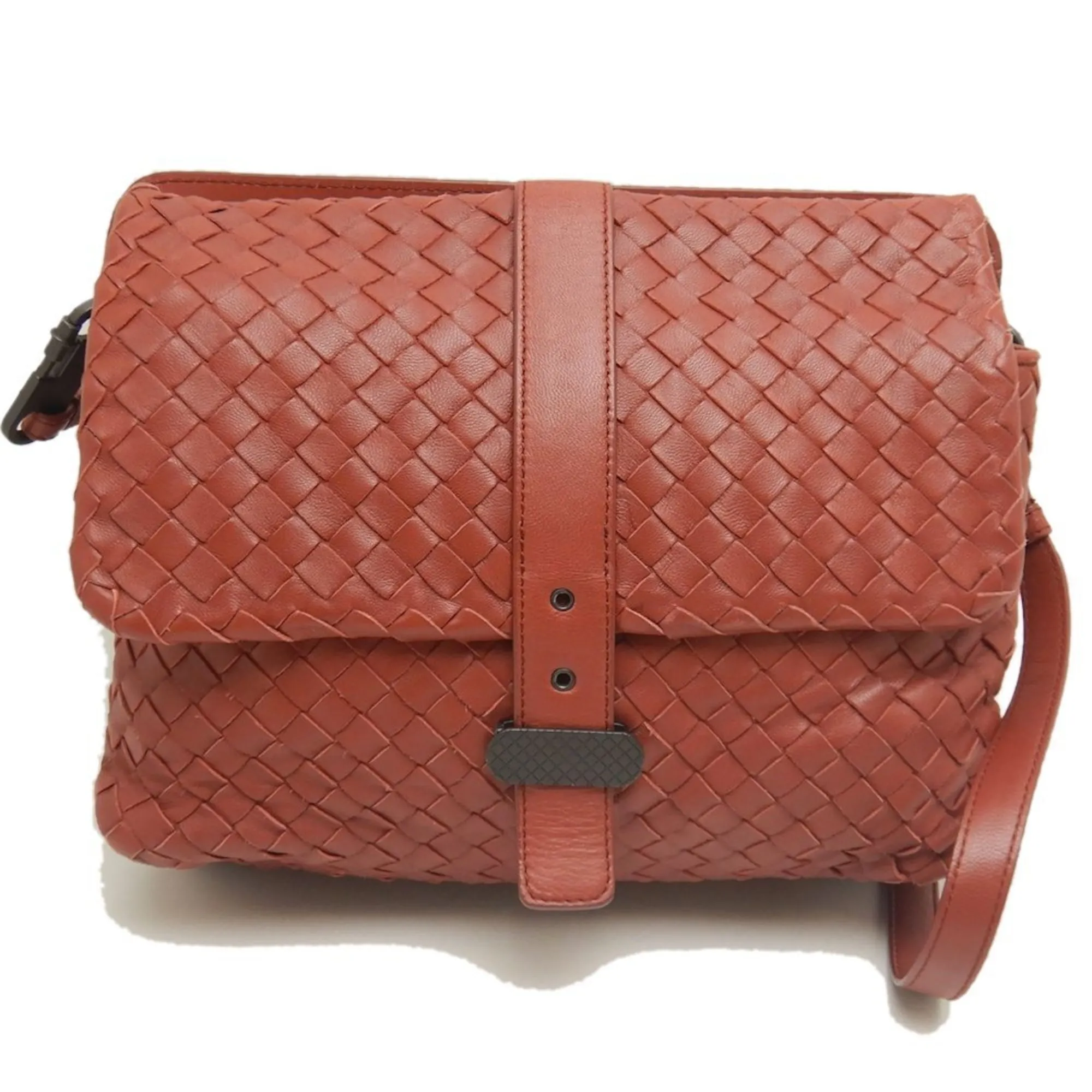 BOTTEGA VENETA Red Leather Intrecciato Shoulder Bag