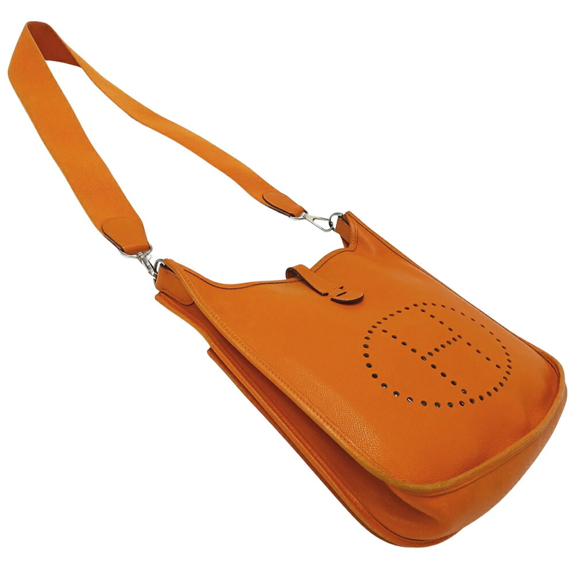 HERMES Orange Leather Shoulder Bag