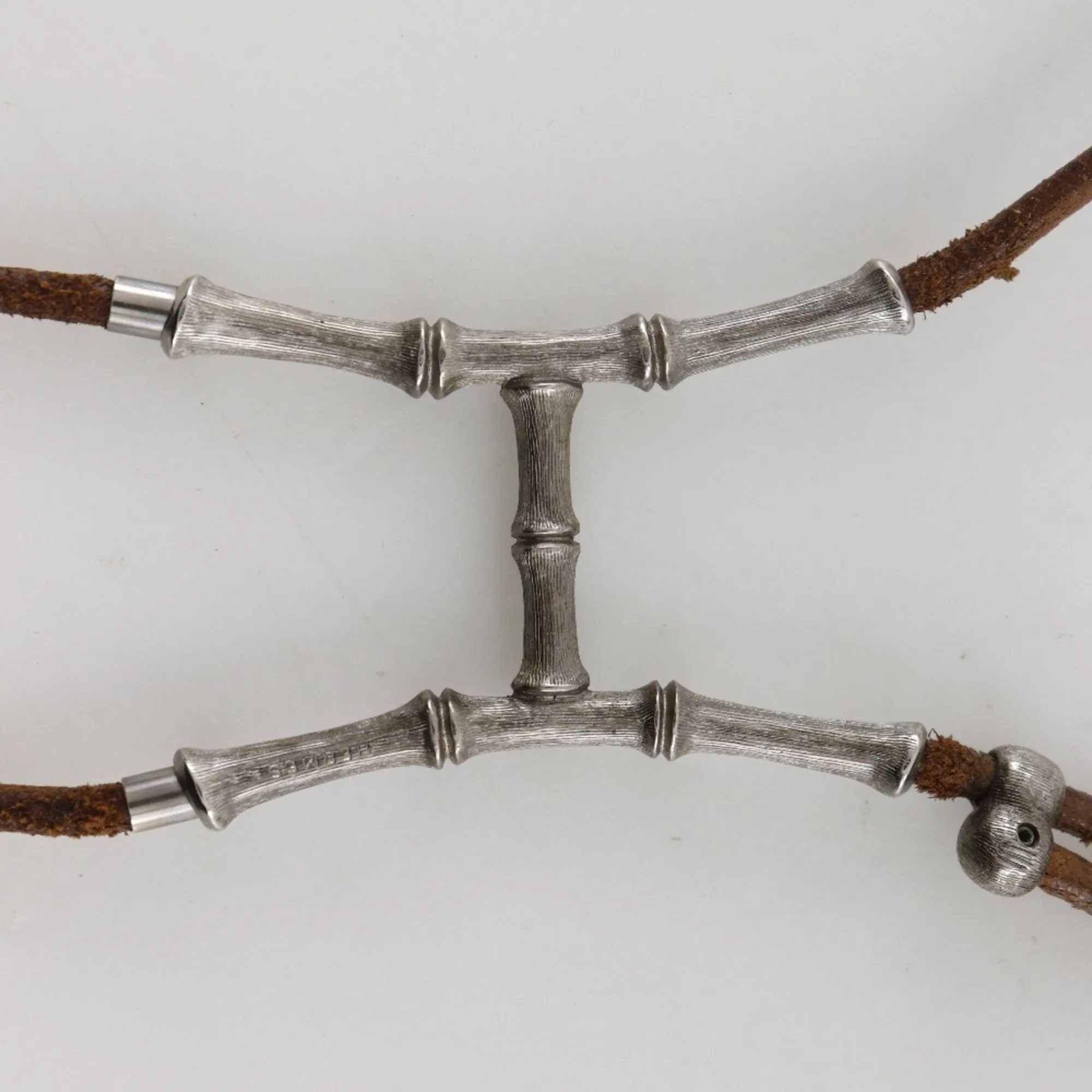 HERMES Brown Leather Bamboo Necklace