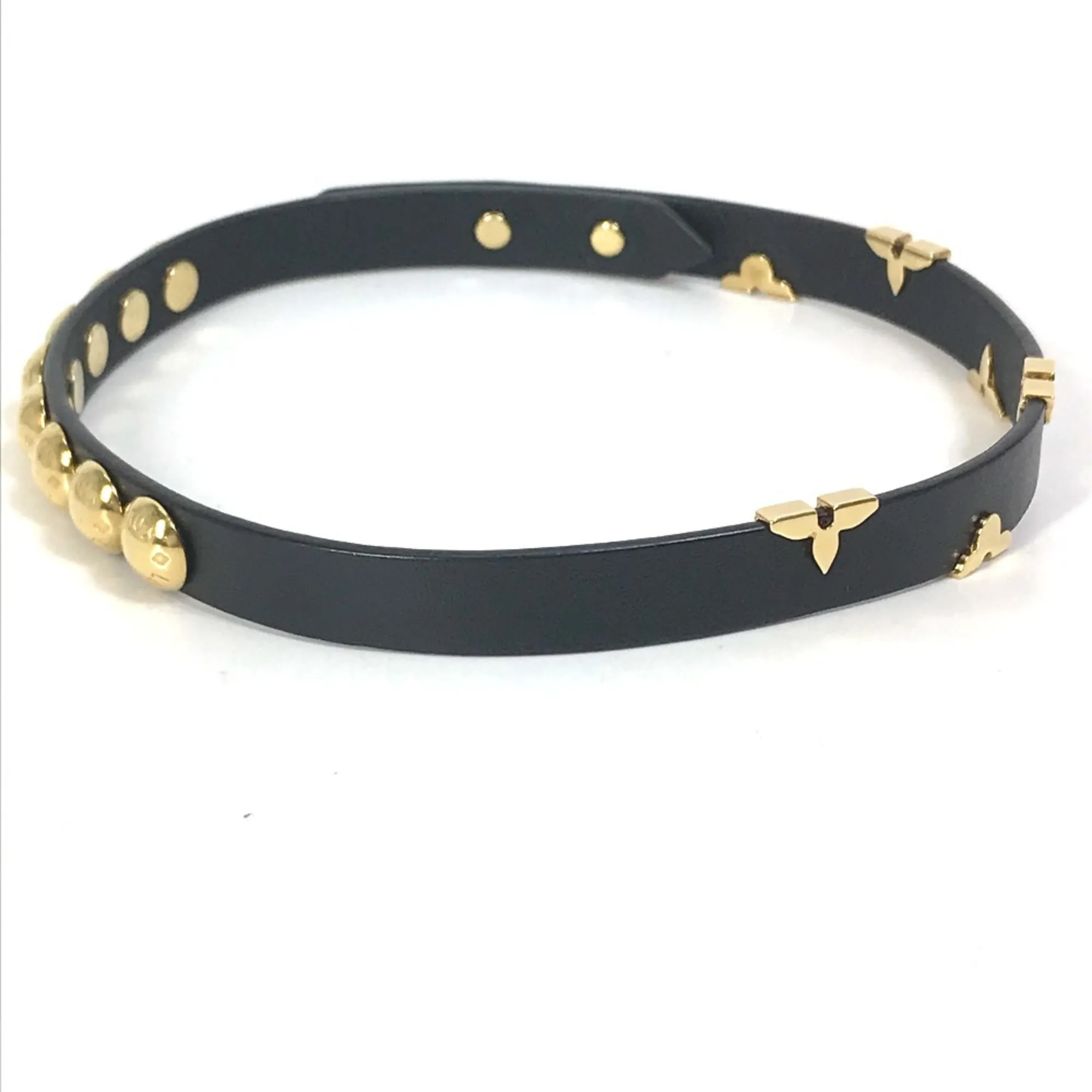 LOUIS VUITTON Black Monogram Leather Charm Bracelet