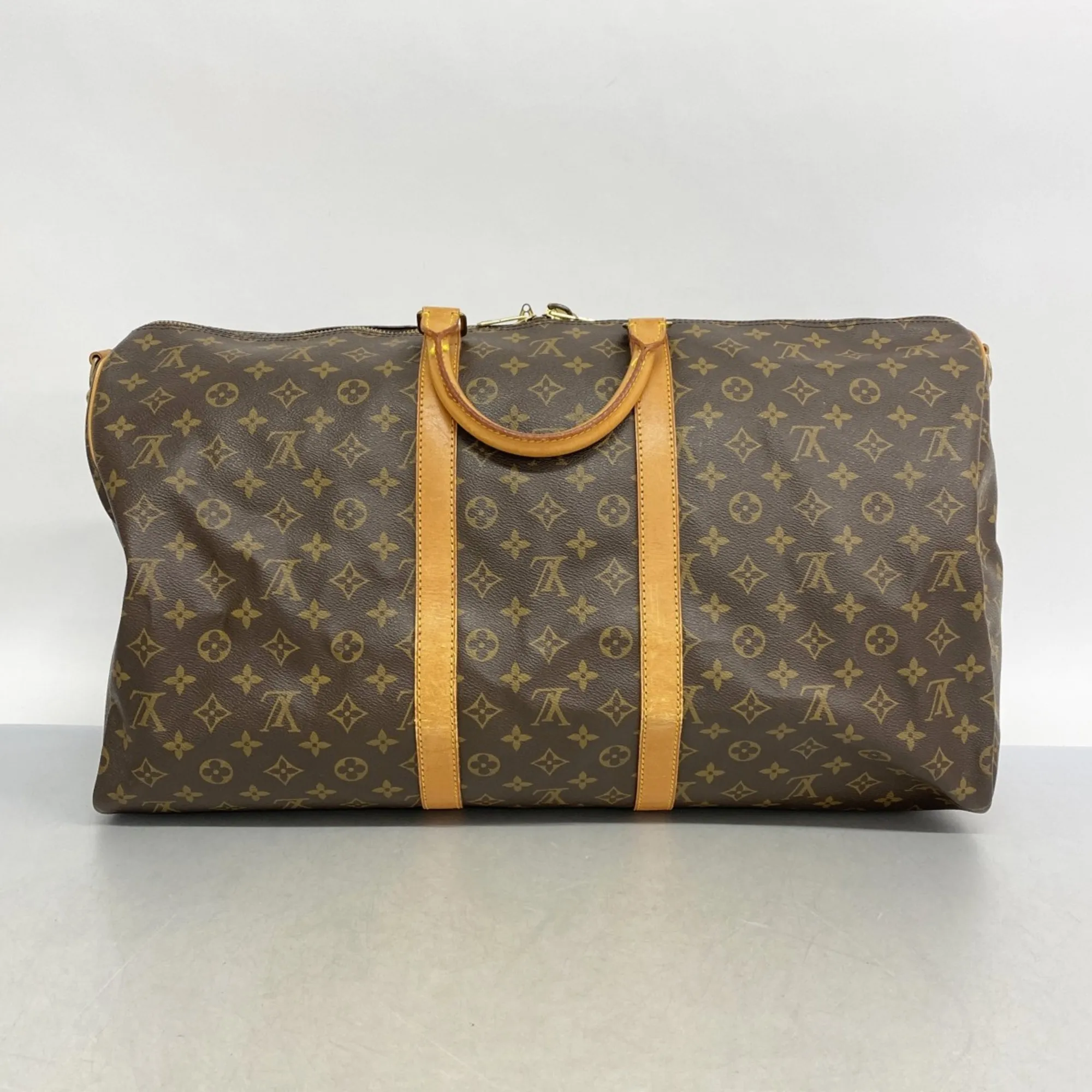 LOUIS VUITTON Brown Monogram Keepall Bandouliere 55 Boston Bag