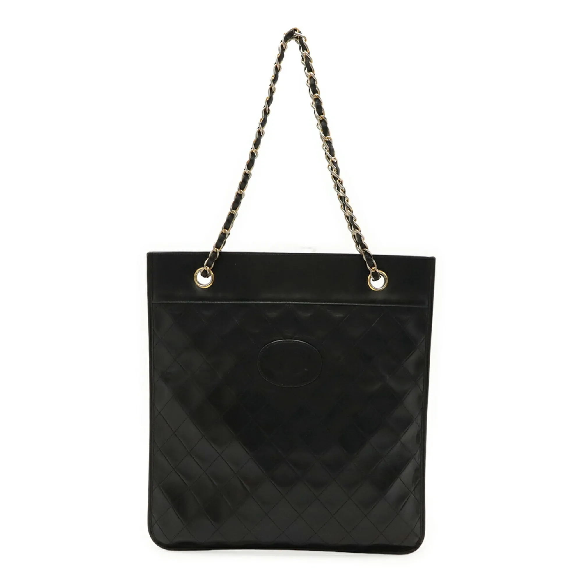 CHANEL Black Leather Logo Shoulder Bag