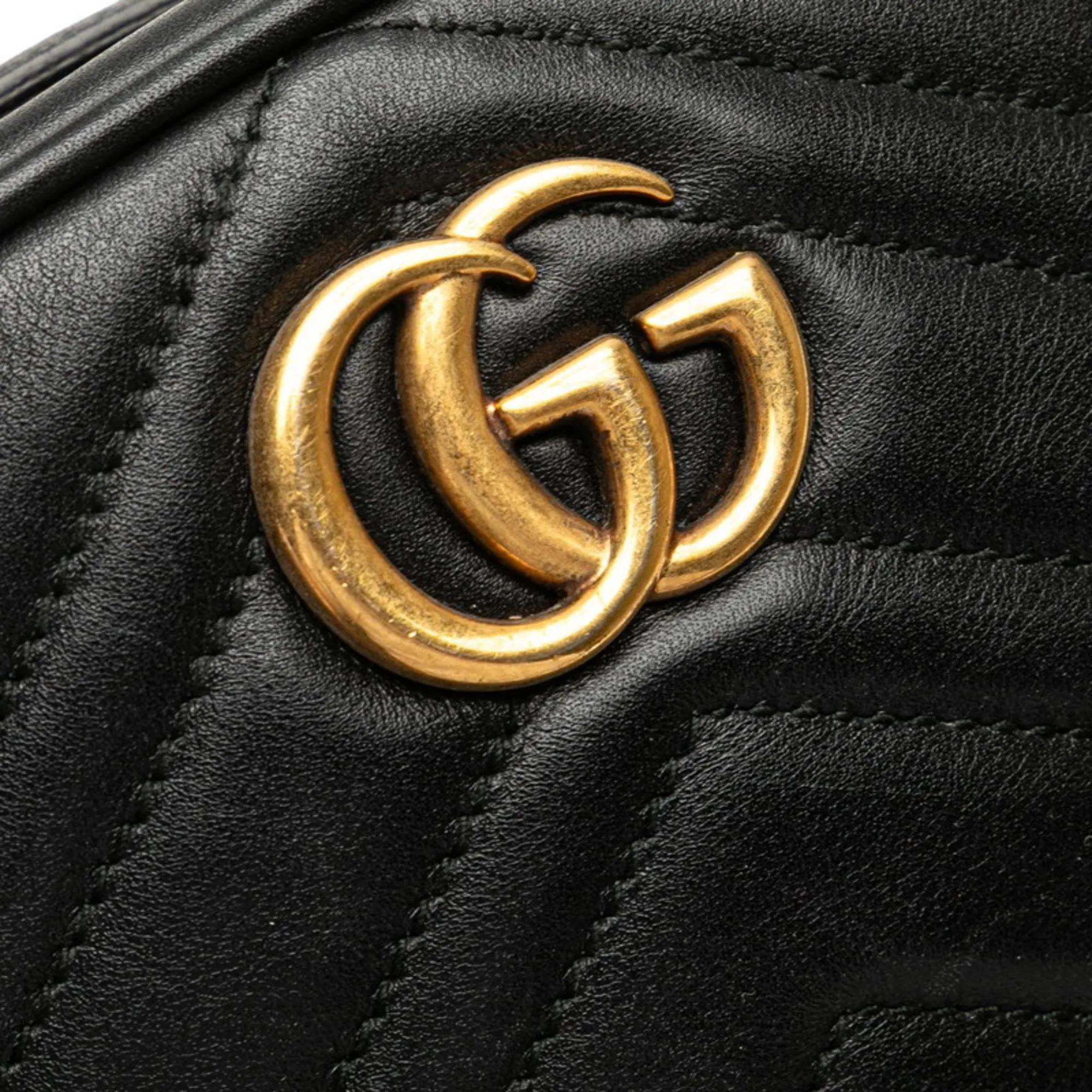 GUCCI Black Leather GG Marmont Hobo Bag