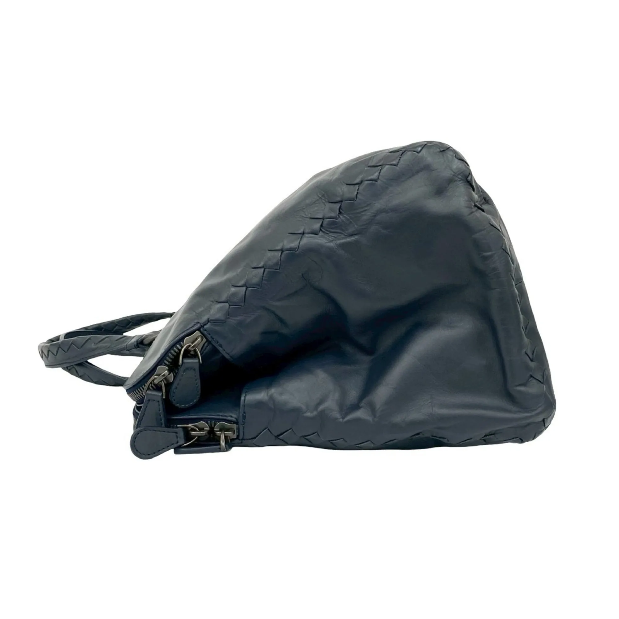 BOTTEGA VENETA Blue Leather Intrecciato Shoulder Bag