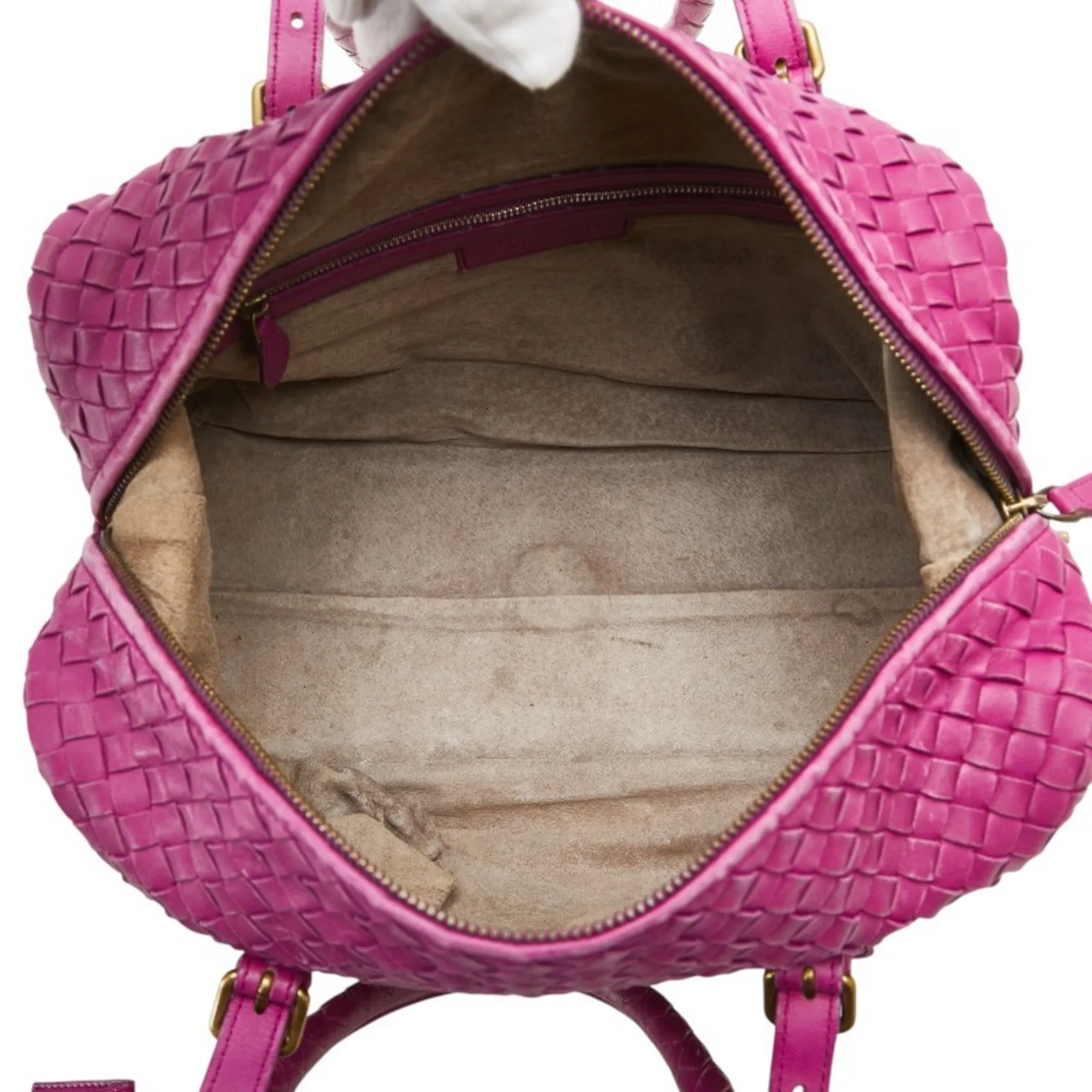 BOTTEGA VENETA Brown Leather Intrecciato Boston Bag