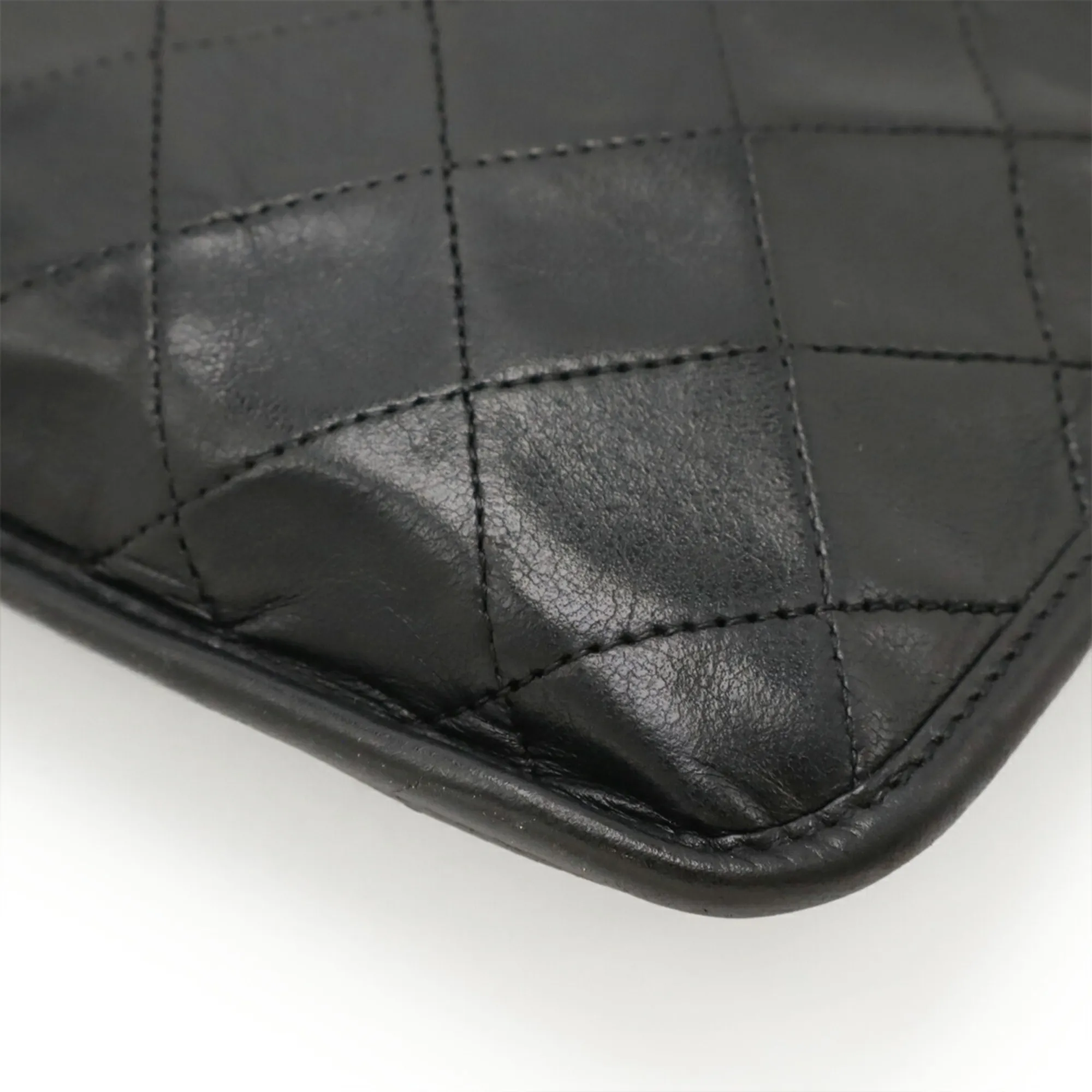 CHANEL Black Leather Logo Shoulder Bag