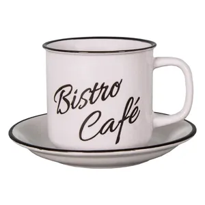 Biela kameninová šálka s tanierikom Antic Line Bistro - Café Biela kameninová šálka s tanierikom Antic Line Bistro - Café